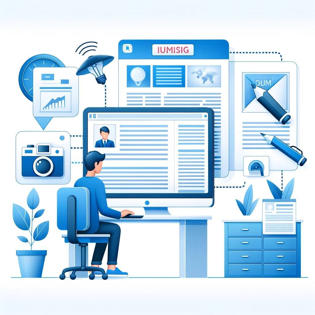 DALL·E 2024-06-09 23.07.56 - An illustration of preparing a news article for submission on Xinhuanet, showing a person w